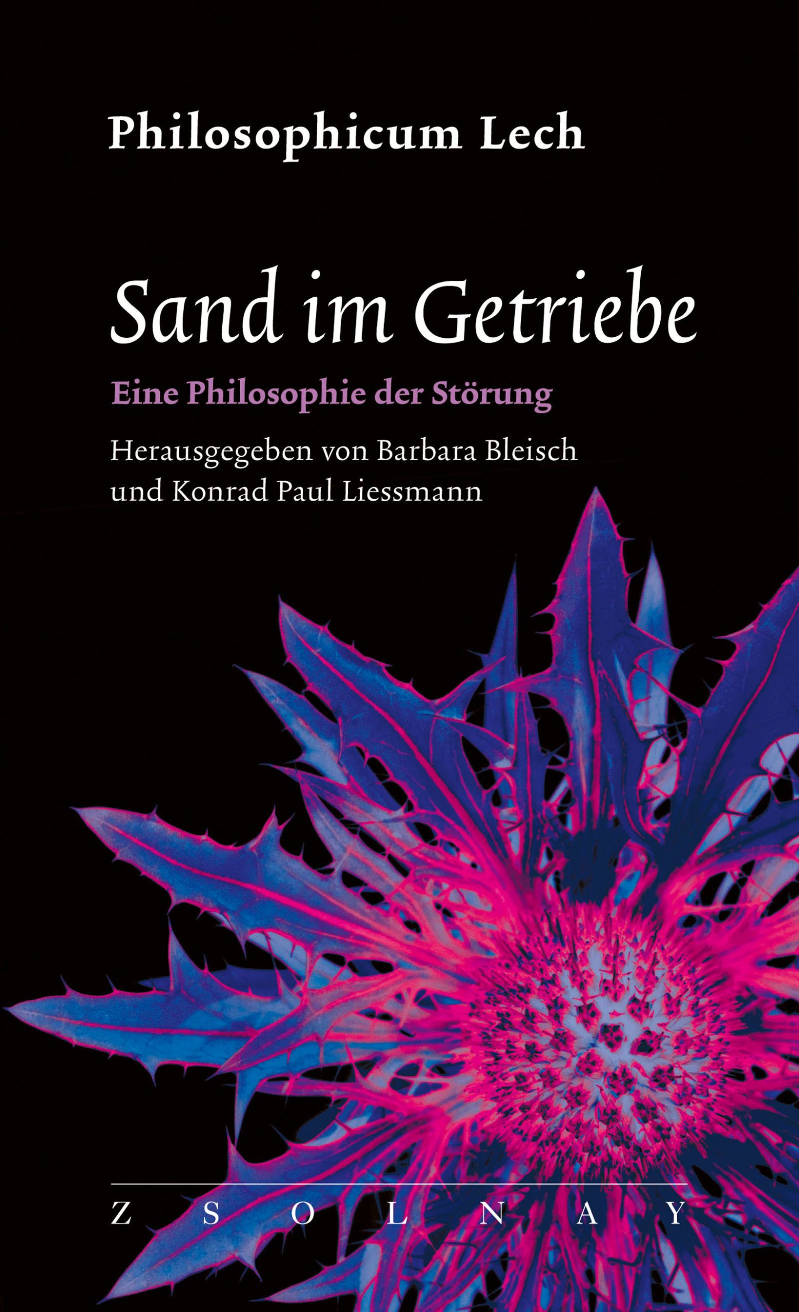Buchcover „Sand im Getriebe“ von Barbara Bleisch mit blauer Distel im Design.